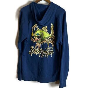 STICKY FISH Mens Blue Hoodie Long Sleeve Sweatshirt Size 2XL Cannabis THC Vape